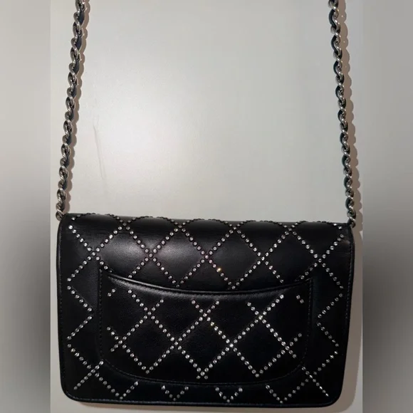 Chanel black Swarovski crystal woc wallet on a chain mini flap classic cc RARE - Picture 3 of 15